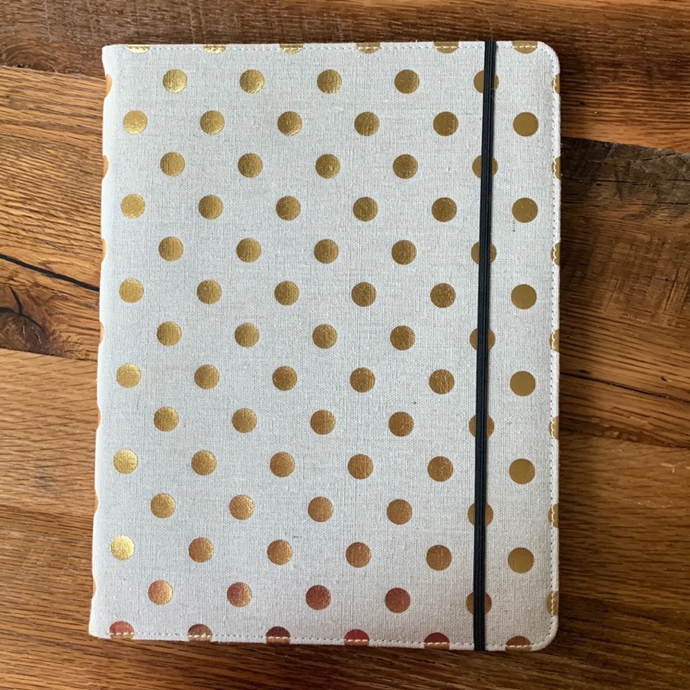 🏆🗂️ EUC Kate Spade New York Tan Beige Gold Polka Dot Canvas Folio